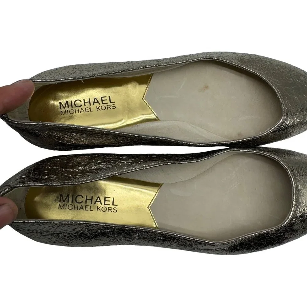 Michael Kors Bay View Gold Crinkled Metallic Round toe Ballet Flats Women' sz7.5 - Picture 10 of 11